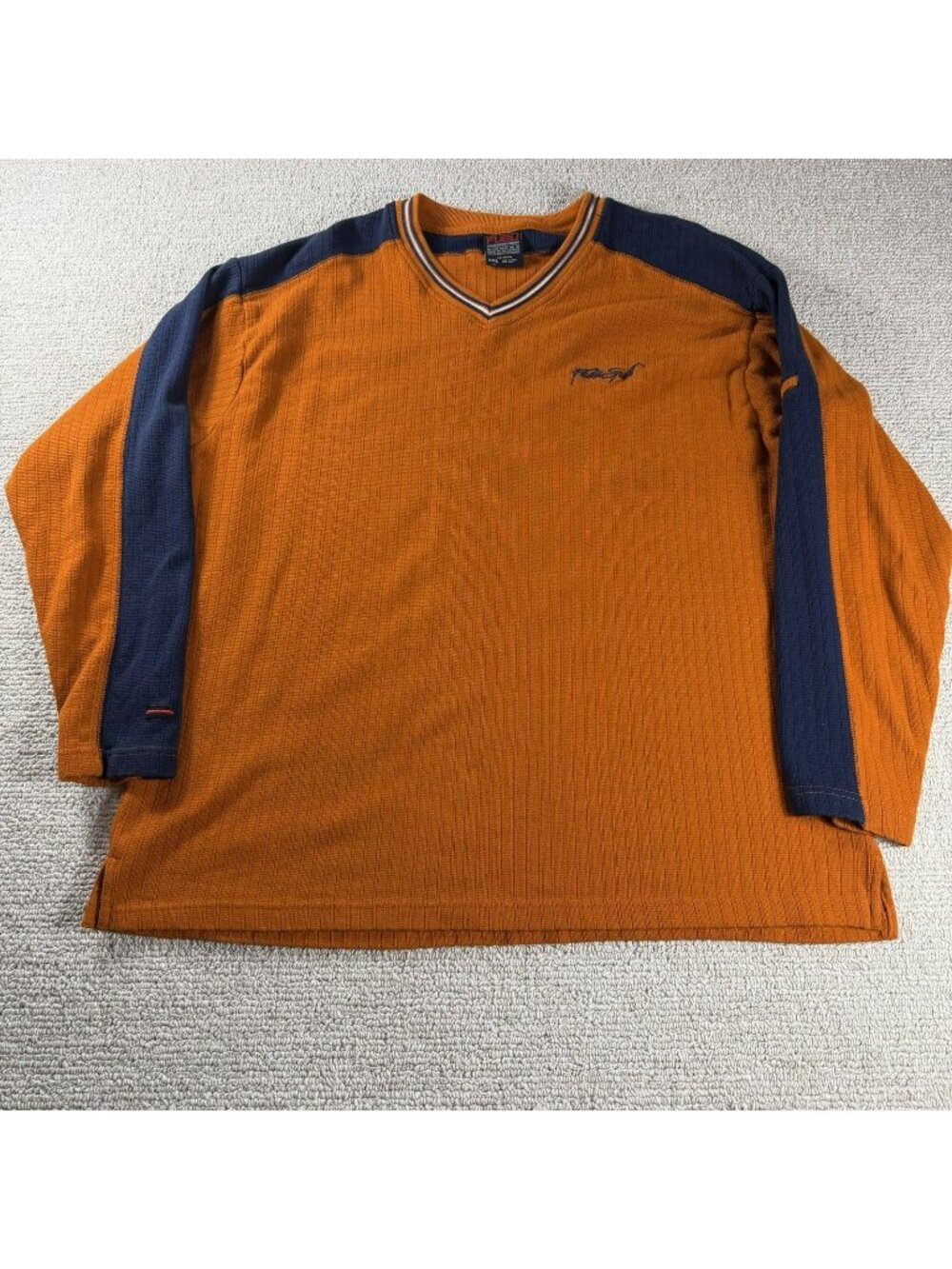 Vintage FUBU Ribbed Long Sleeve Shirt Orange Blue Men’s Size XXL
